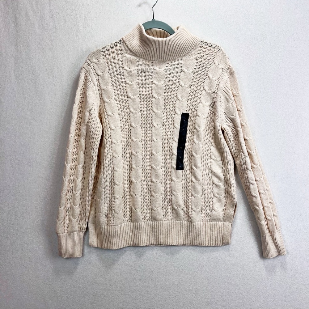 NWT‎ Banana Republic Cream Cable Knit Fisherman Mock Neck Sweater Size M